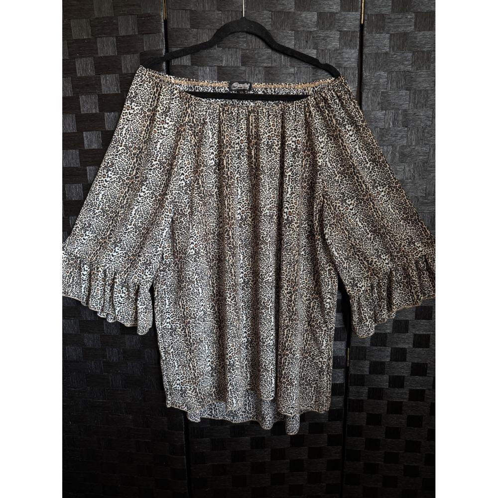 Cowgirl Hardware Blouse Women XXL Leopard Print Sheer Ruffle Sleeve Western Boho